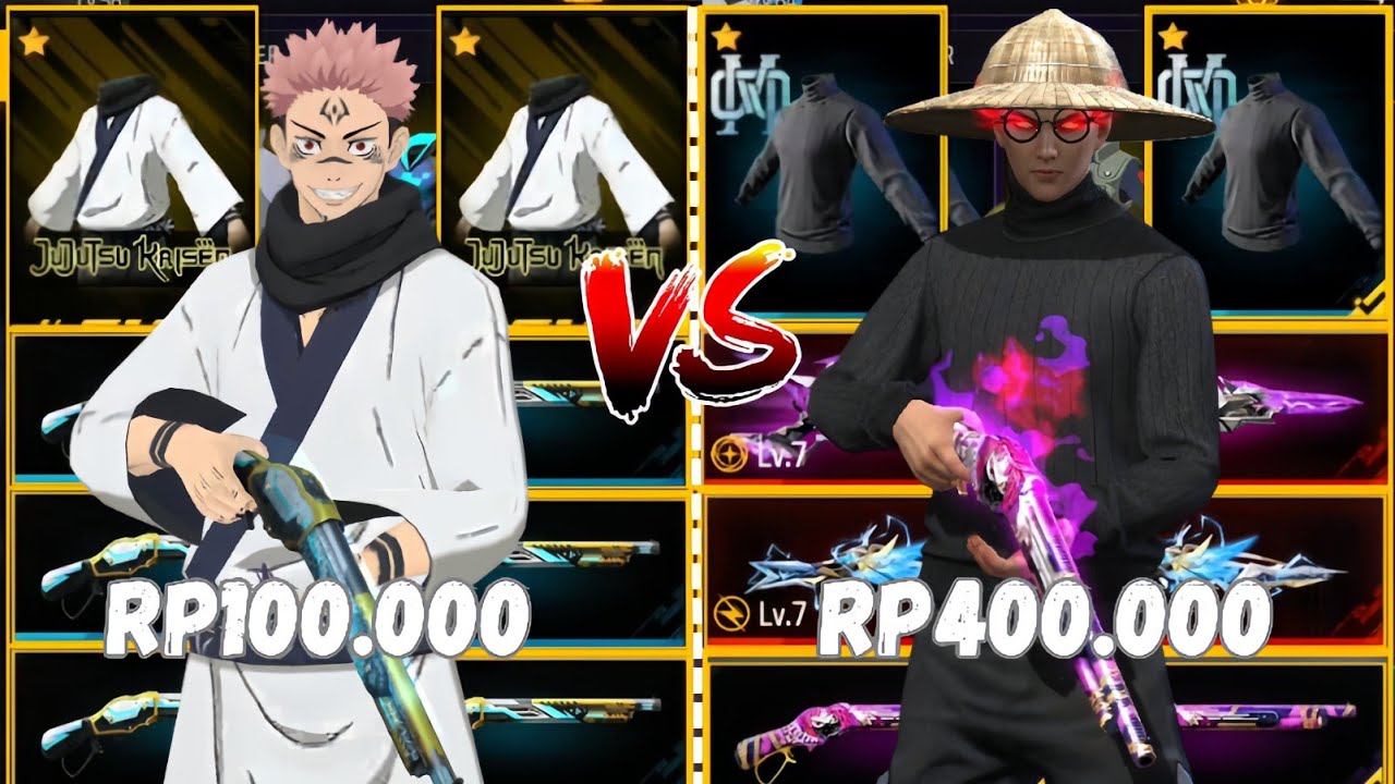 REVIEW AKUN FF HARGA 100.000 VS 400.000!! ADA EVOGUN MAXX🥶🔥