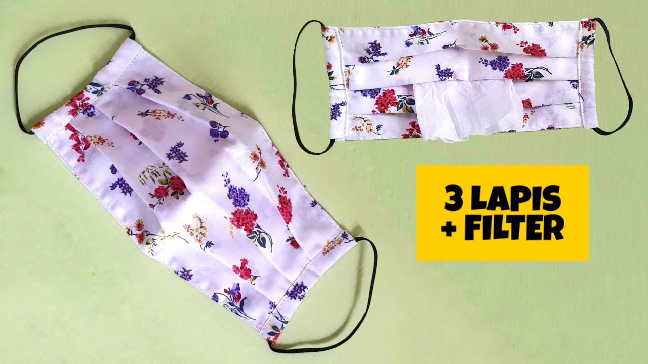 😷 Masker Kain 3 lapis + Filter - DIY Face Maks - Masker kain tali karet
