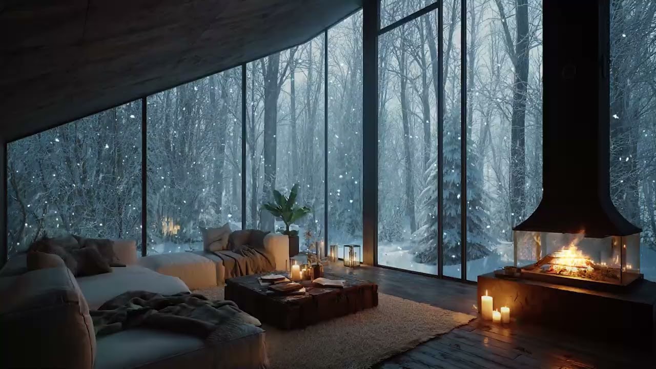 🤍❄️Soft Piano in Winter Light | Snow Outside the Window & Cozy Fire Ambience