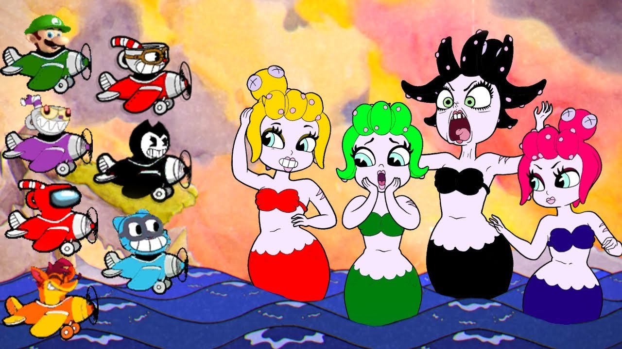 All Cuphead Playable Characters VS Cala Maria Sisters Fights