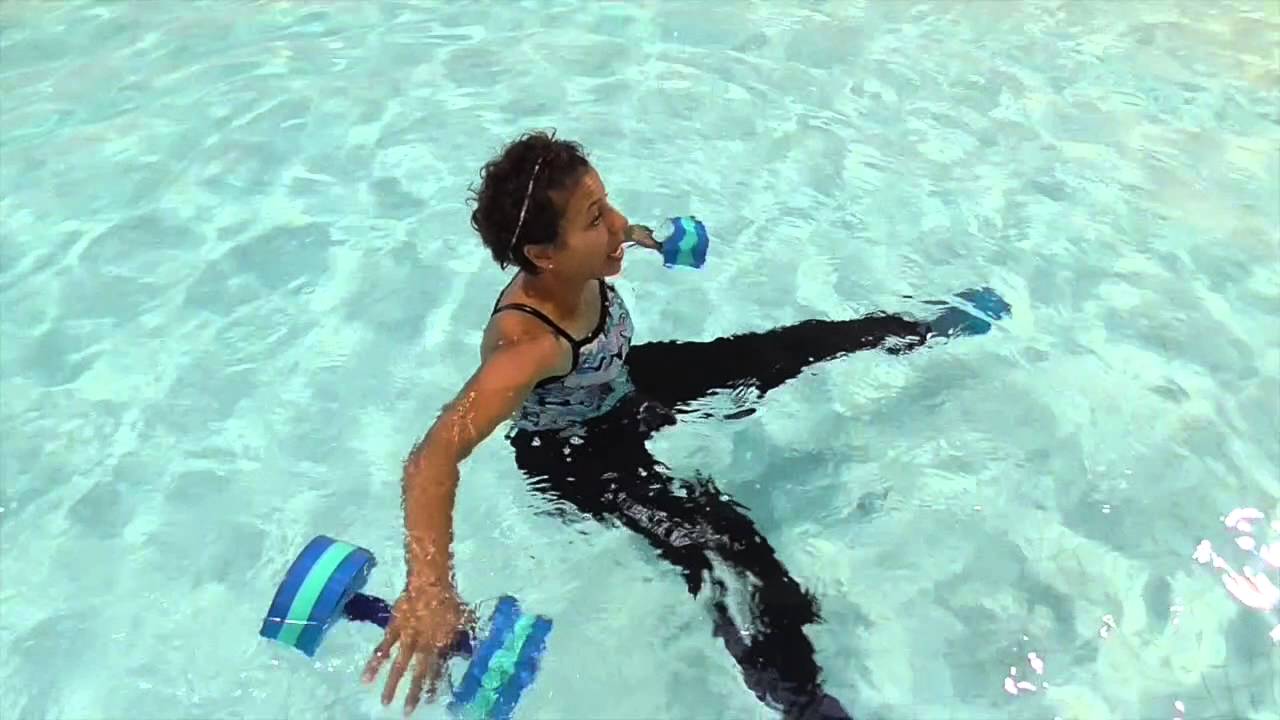 Aqua Instructor tip #39 suspended jack with dumbbells