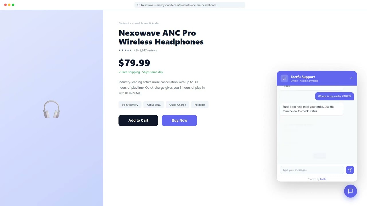 Factfu Demo: AI Chat, Order Tracking & Live Handoff
