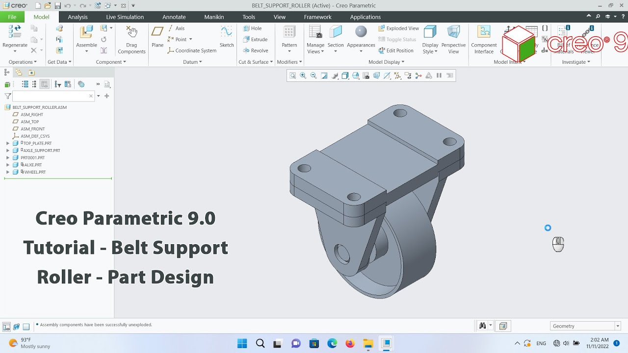 Creo Parametric 9.0 Tutorial - Belt Support Roller - Part Design