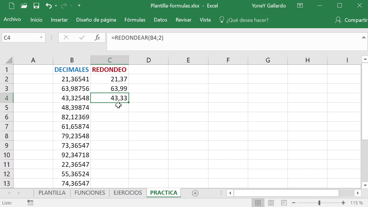 Función REDONDEAR en Excel