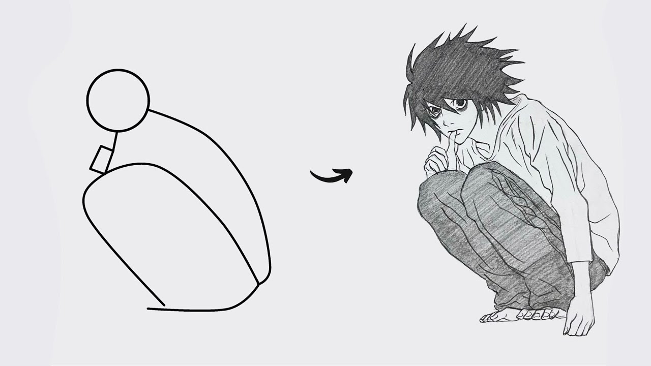 How to draw L Lawliet full body  | Easy step-by-step | Death Note