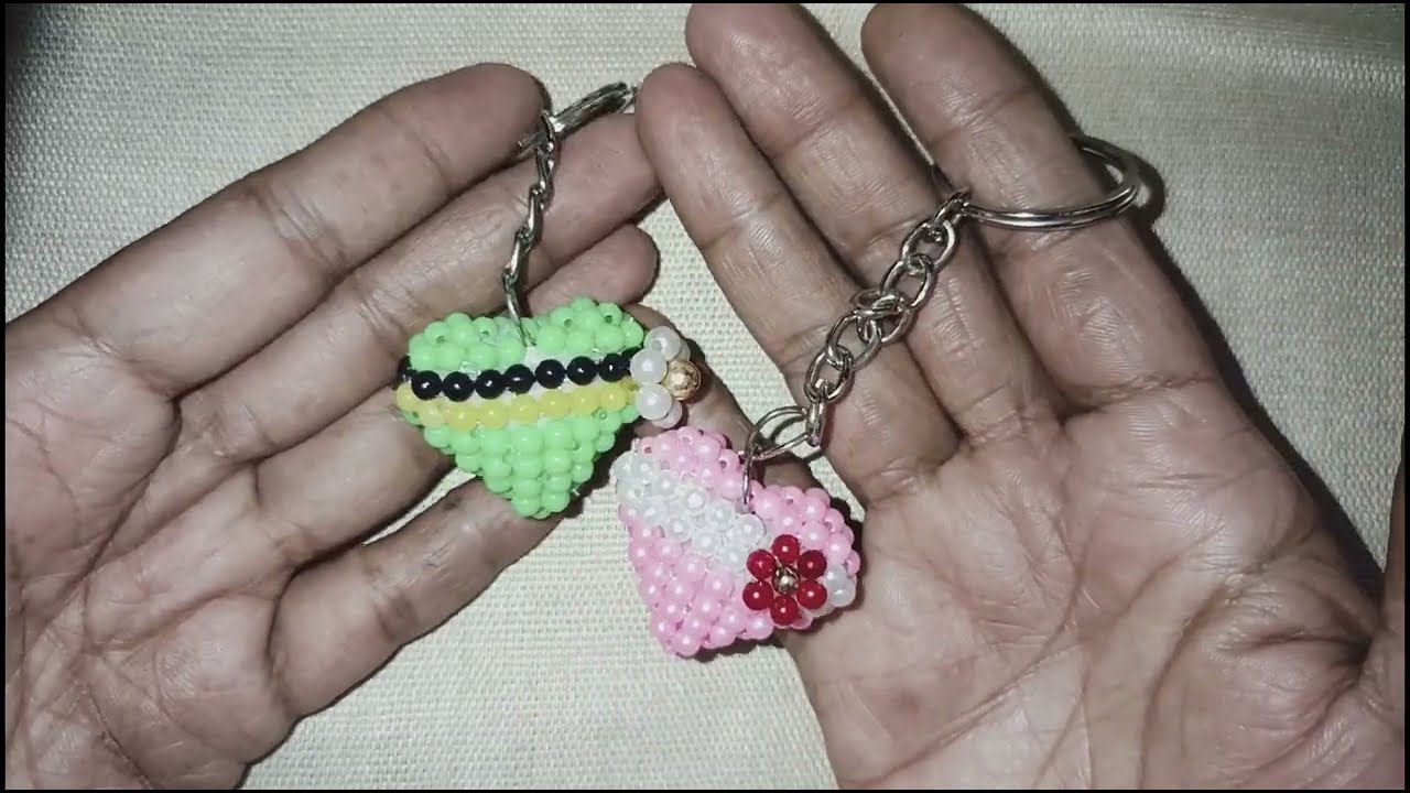 #Bead Doll #Bead craft #beadwork #Beadheart keychain #how to bead 3D ❤️💜 heart keychain tutorial