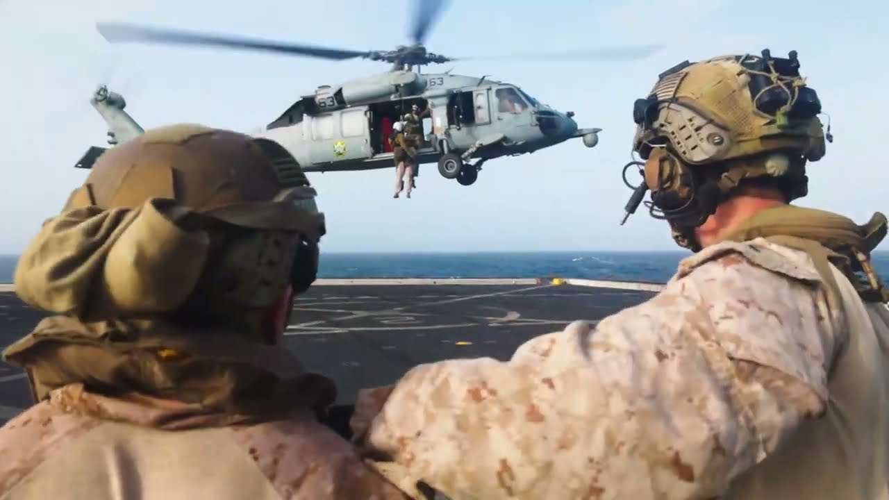 11th MEU Marines and Sailors Conduct Hoist Training Aboard the USS Portland