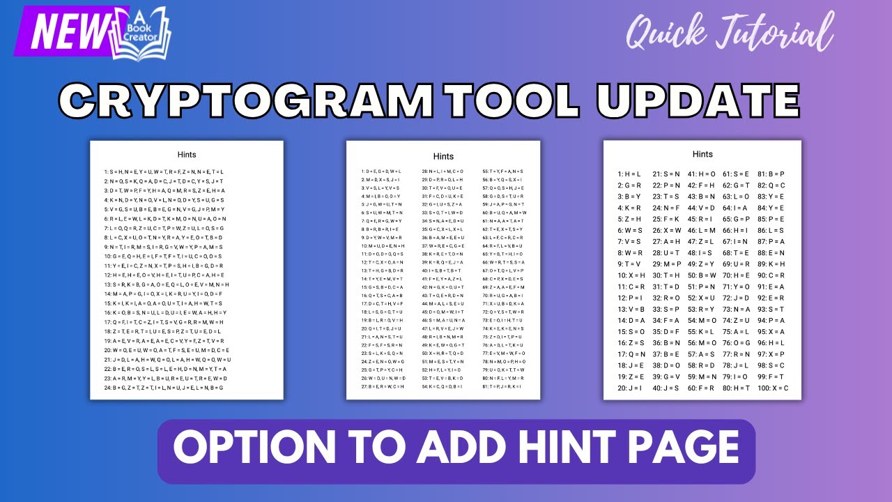 NEW Cryptogram Hint Page Feature – Fully Customizable!