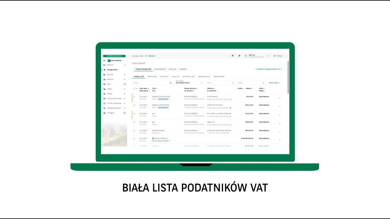 GOonline BIZNES nowy moduł PŁATNOŚCI: Biała Lista podatnik&oacute;w VAT