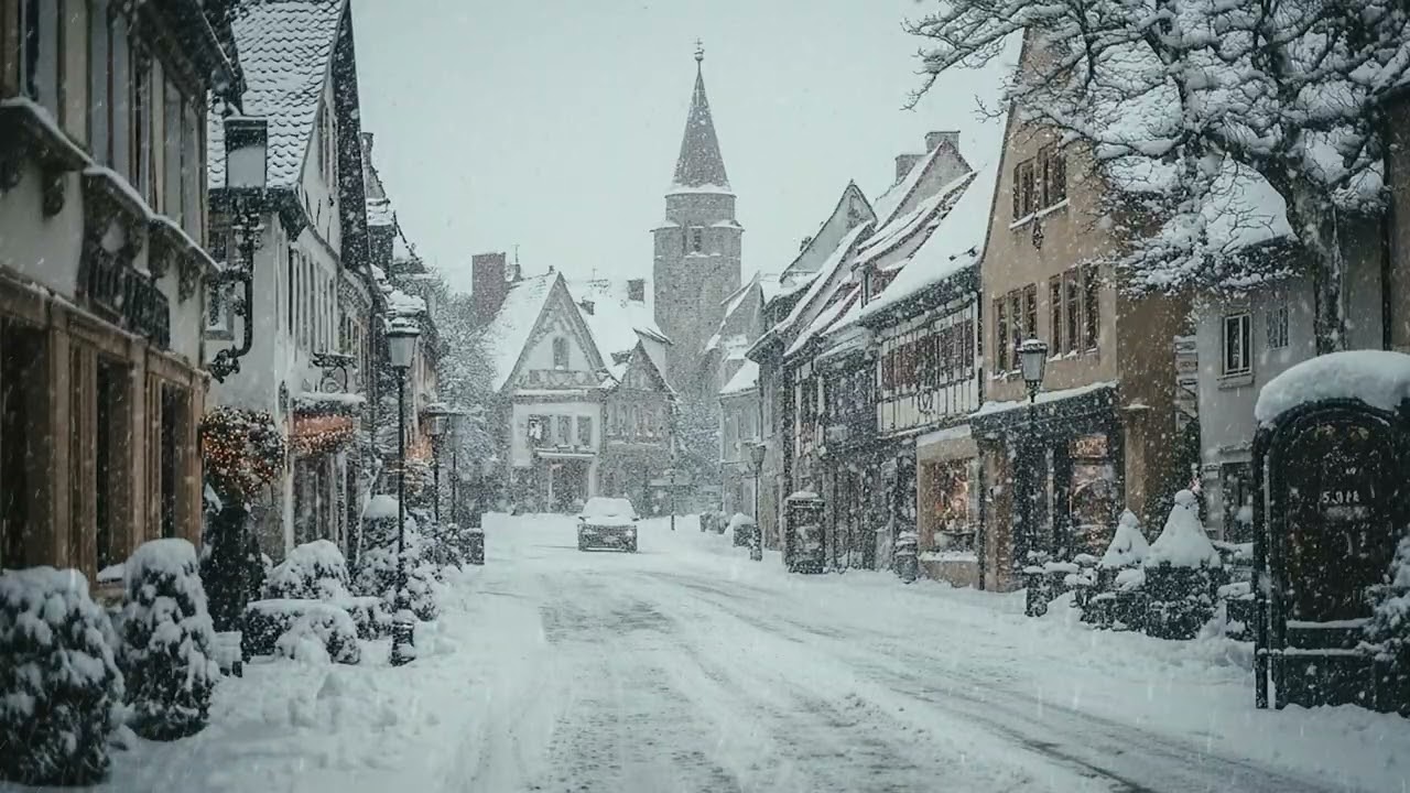 Snow Falling Across Empty Roads in a Calm and Endless Winter Scene