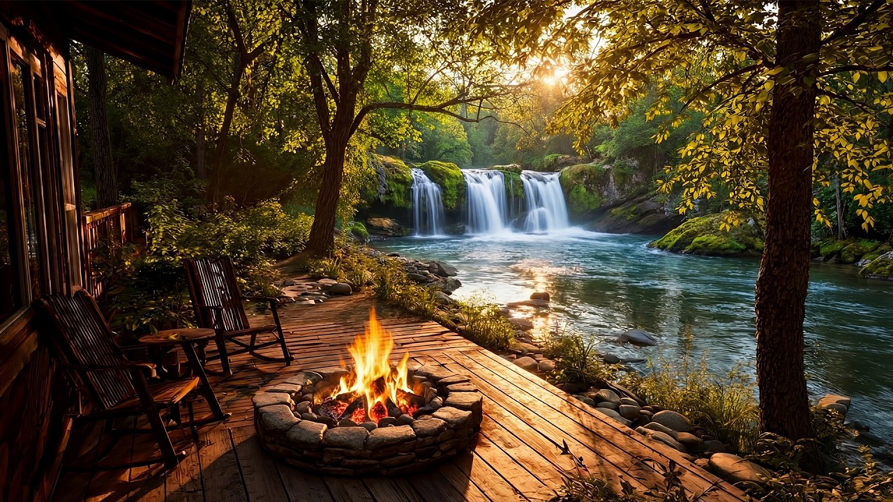 The Most Relaxing Spring Porch with River & Campfire Sounds – Perfect for Sleep and Relaxation