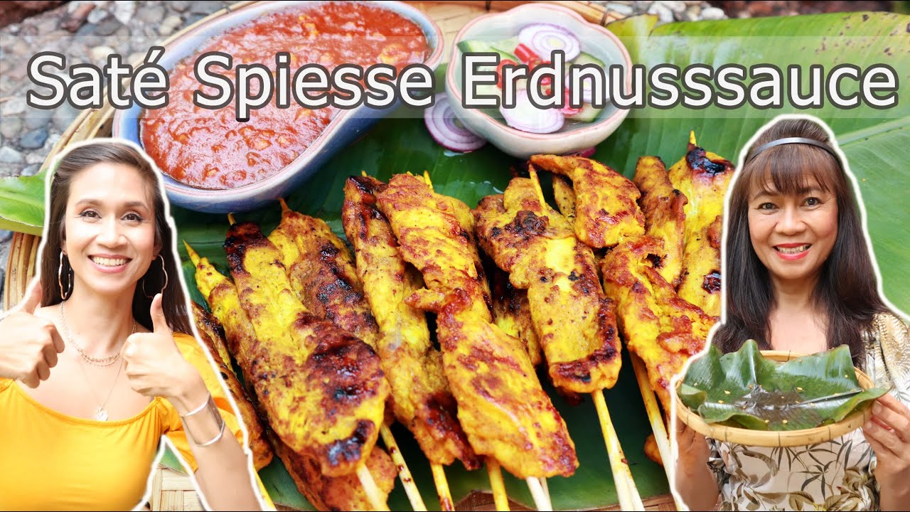 Saté Hähnchenspieße mit Erdnusssauce Thai Rezept von meiner Ma | eingelegt in Curry Kurkuma Marinade