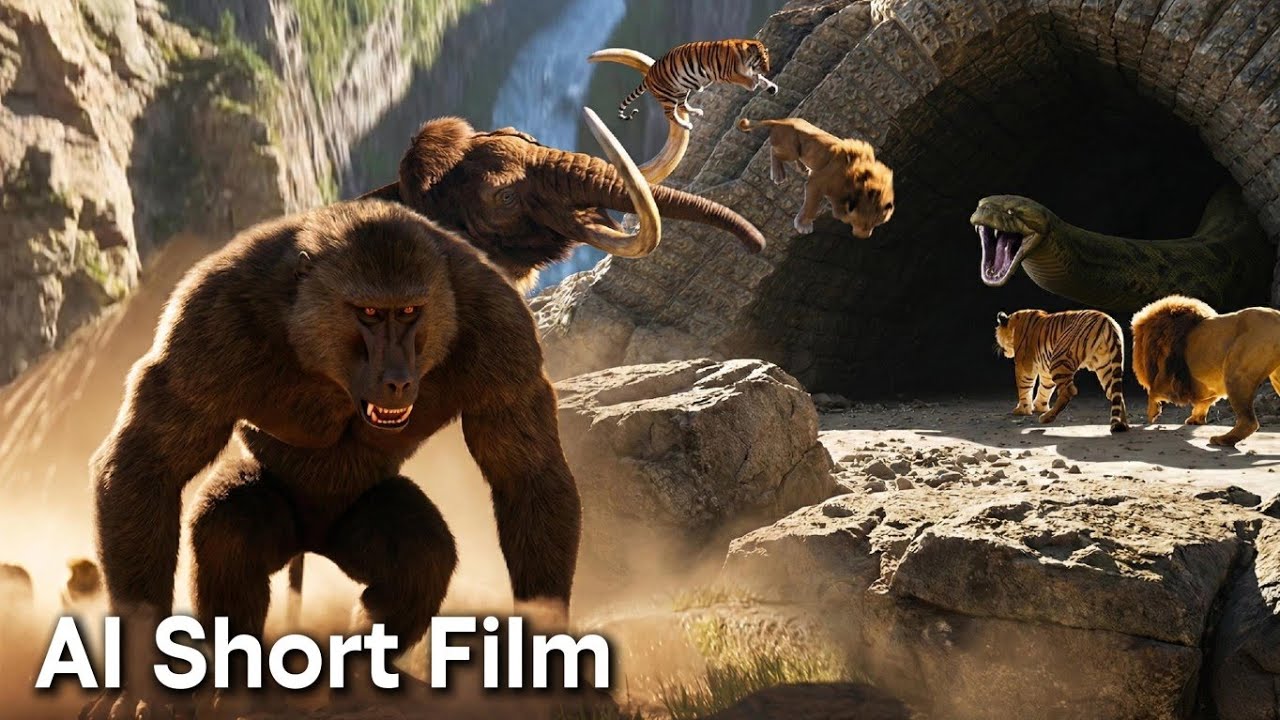 Simba and Shere Khan vs Dinopithecus: When the Mammoth Becomes a Deadly Weapon &ndash; AI Short Film