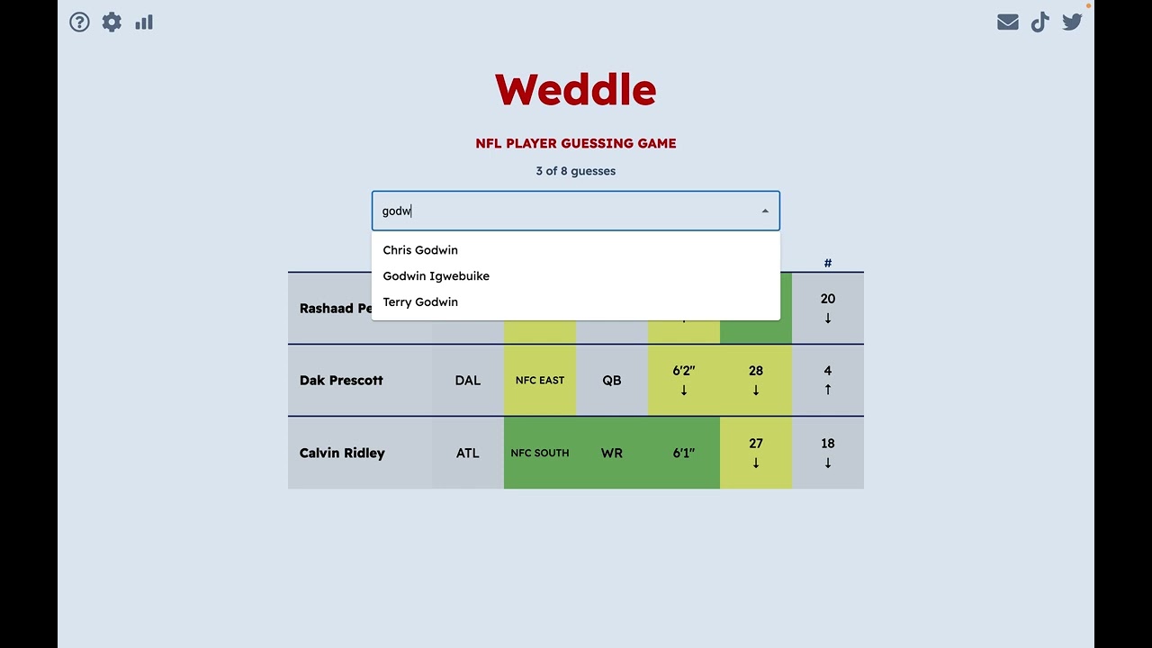 nfl wordle? my first game of weddle (#21)
