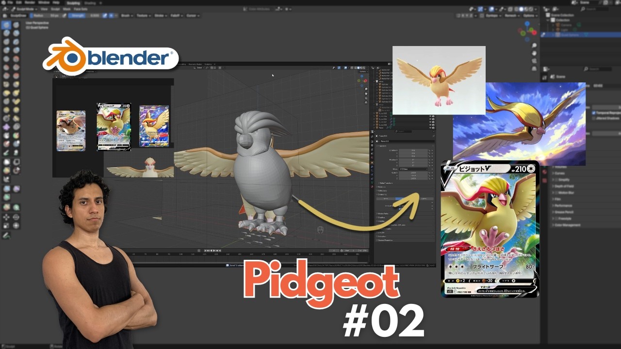 (Day 2) Blender Sculpting: Pidgeot (Pokémon) - Creating the claws