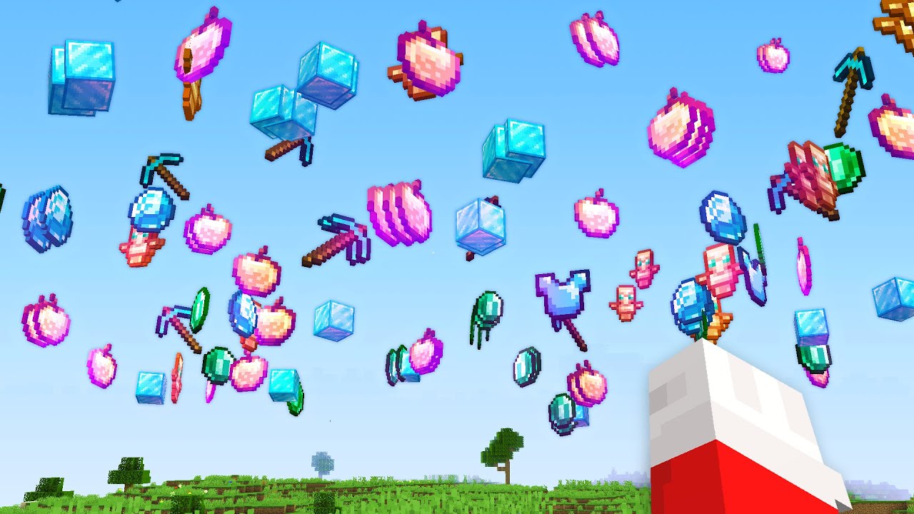 Minecraft But It Rains Random OP Items...