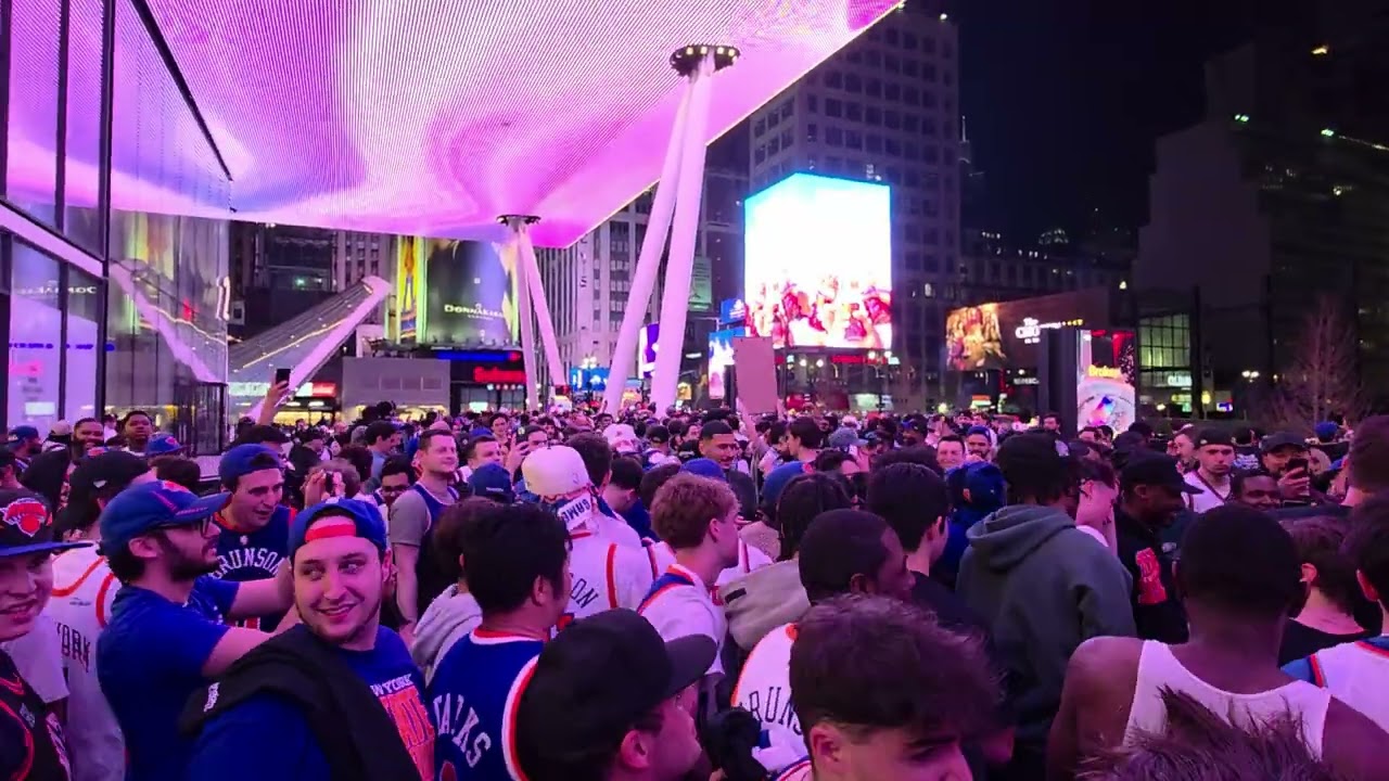 Knicks Fans Celebrate Big Game 1 win vs. Detroit outside of MSG!
