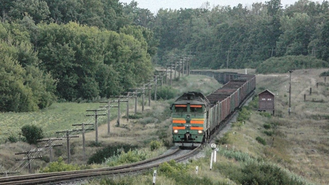 🚆2ТЭ116 с 118 вагонами пытается выехать на холм | Diesel locomotive 2TE116 climbs up with 118 cars