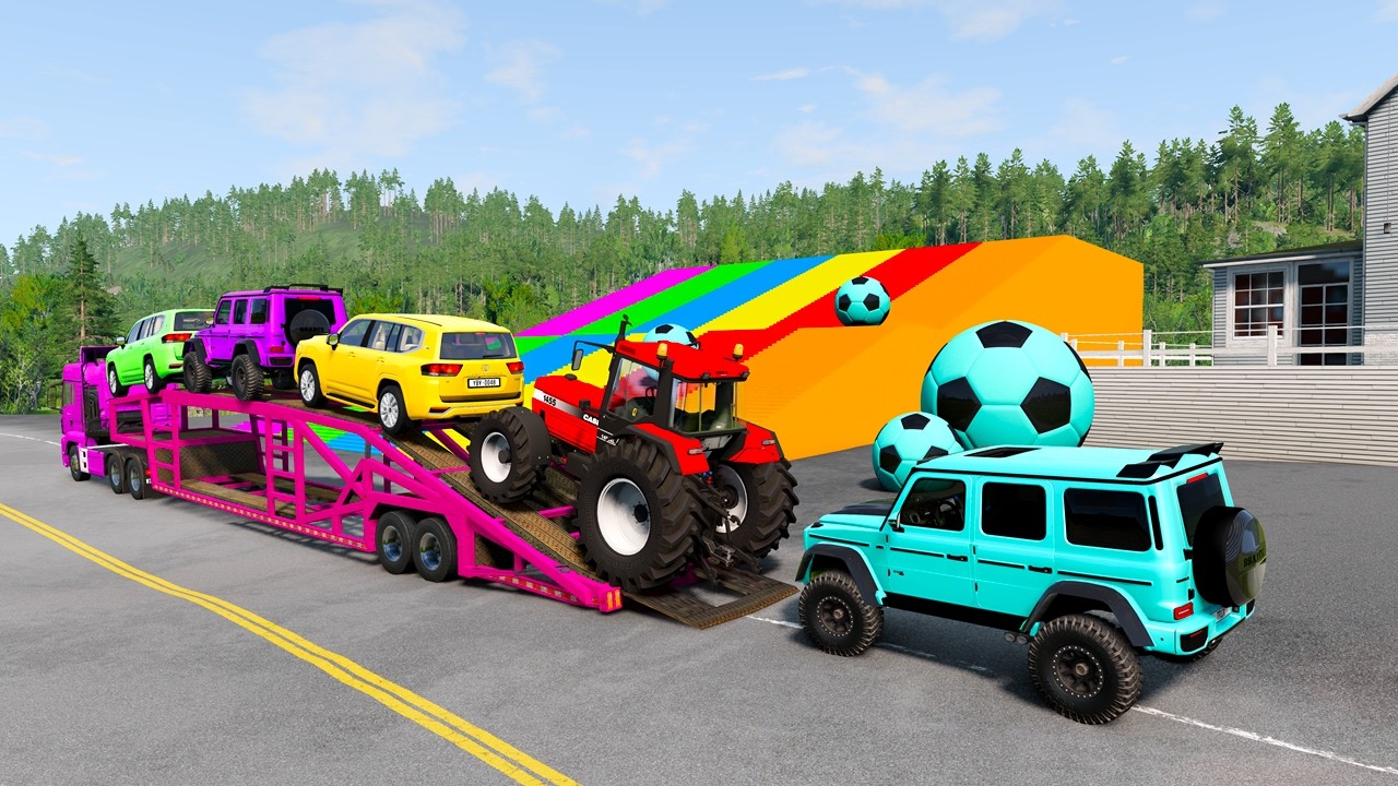 Flatbed Truck McQueen | Transportation with Truck - Pothole vs Car #52 | BeamNG.Drive Gamepla