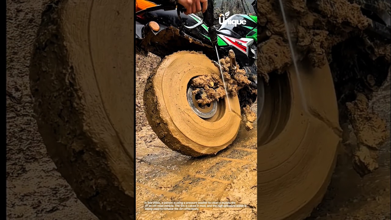 Pressure washer to clean a muddy tire of an off-road vehicle