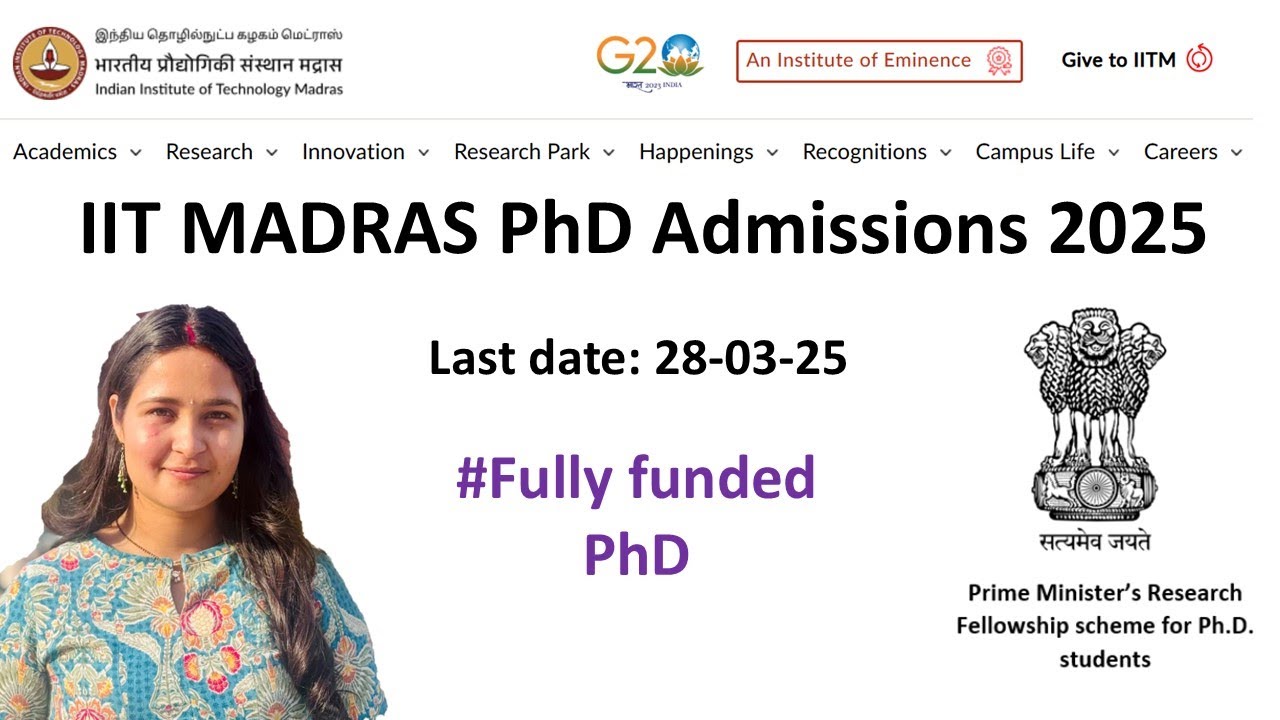 IIT Madras PhD Admission 2025 | PMRF Fellowship ₹70K | Fully Funded PhD – Apply Now!