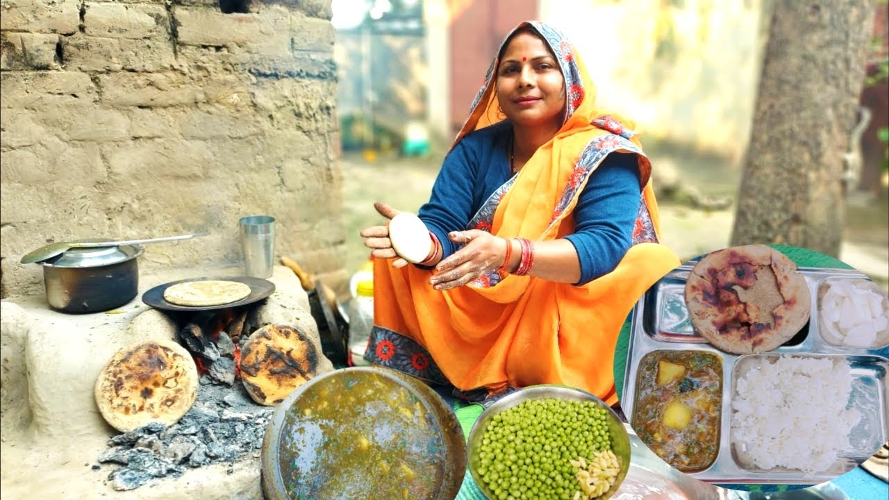 यूपी स्टाइल ताजे हरे मटर का निमोना बाजरे की लिट्टी भात ऐसे बनायेंगे तो अंगूलियाँ चाट चाट कर खाएंगे |