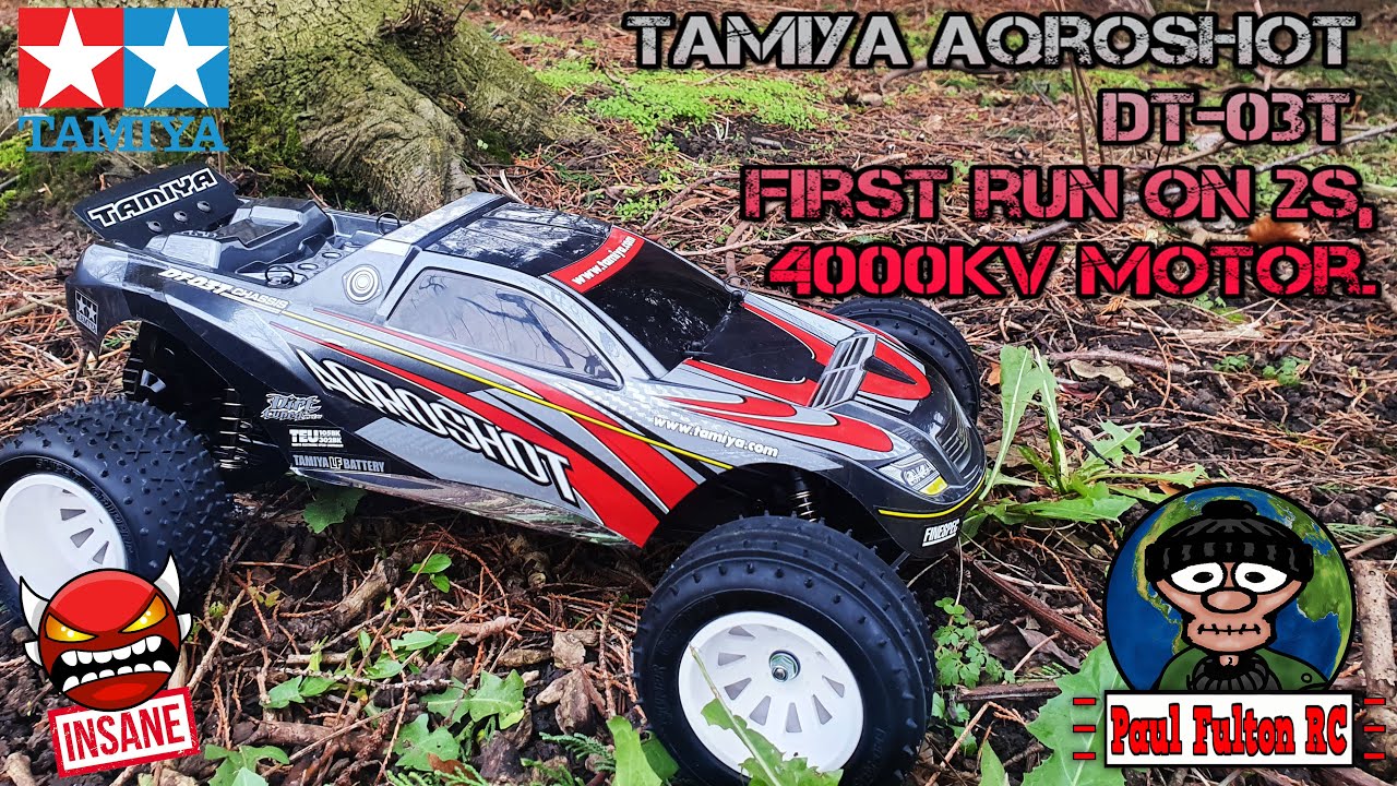 Tamiya Aqroshot  DT 03T First run on 2s, 4000kv motor.