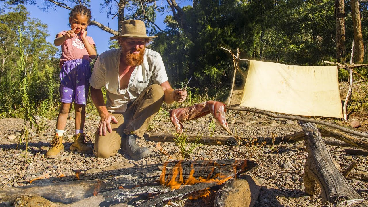 Historical Oilskin Tarp Shelter Build & Cooking Wild Rabbit 🐰
