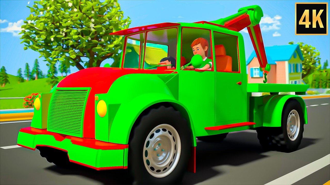 Wheels on the Tow Truck + More Vehicles Cartoon Rhymes for Kids