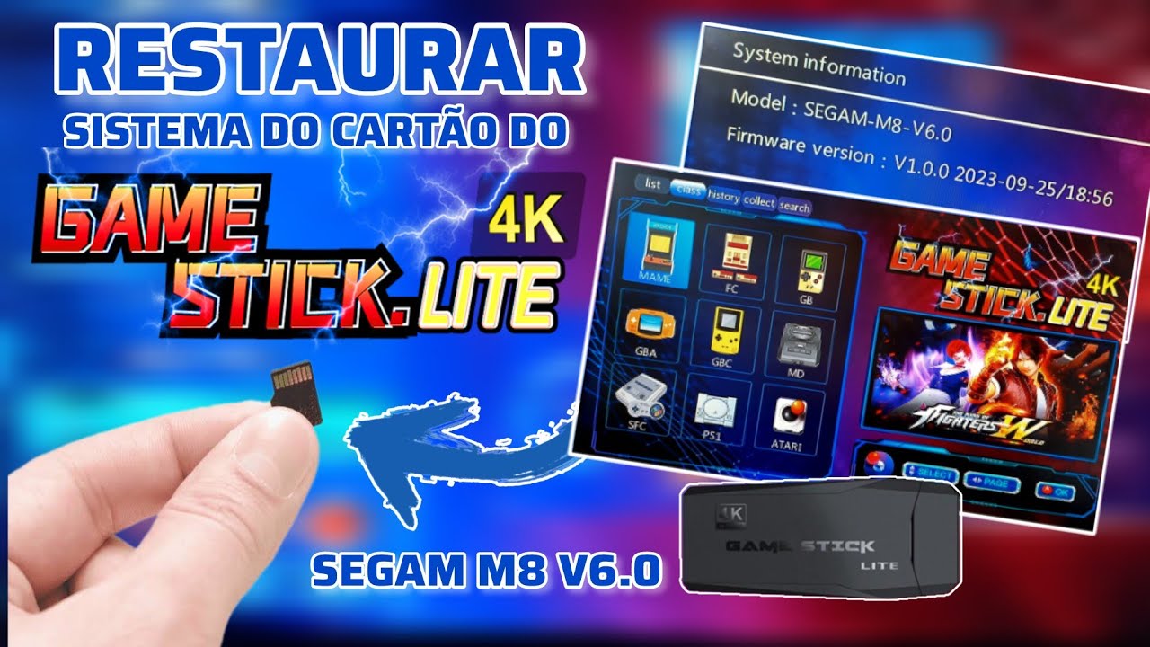 COMO RESTAURAR SISTEMA DO CARTÃO MICROSD DO GAME STICK 4K LITE SEGAM M8 V6.0? NESSE VÍDEO EU ENSINO!