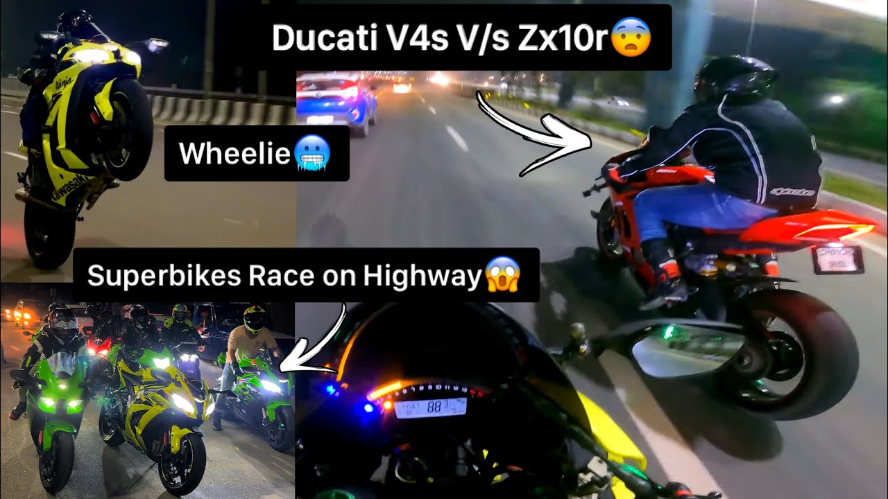 Ducati V4s V/s Ninja Zx10r😨 | Insane Superbikes battle on Highway😱 | Crazy Wheelie on Zx10r😰