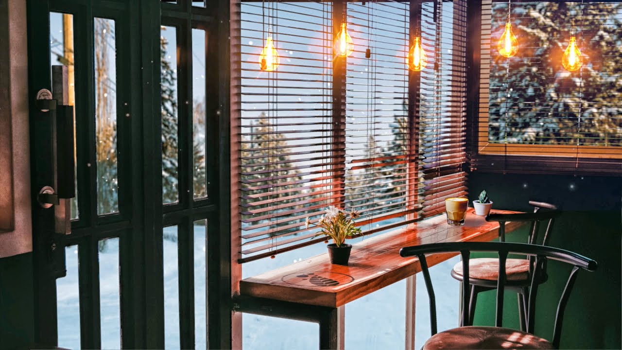 Cozy Snowy Winter Coffee Shop Ambience with Blizzard Sounds & Smooth Jazz Music for Relax & Sleep