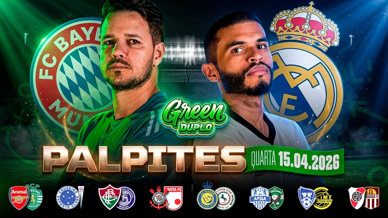 PALPITES DE FUTEBOL PARA O DIA 15 04 2026 (QUARTA) + BILHETE PRONTO + ODD 7