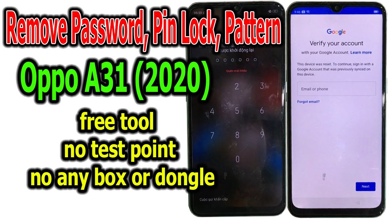 Remove Password, Pin Lock, Pattern Oppo A31 (2020) free tool, no test point, no any box or dongle