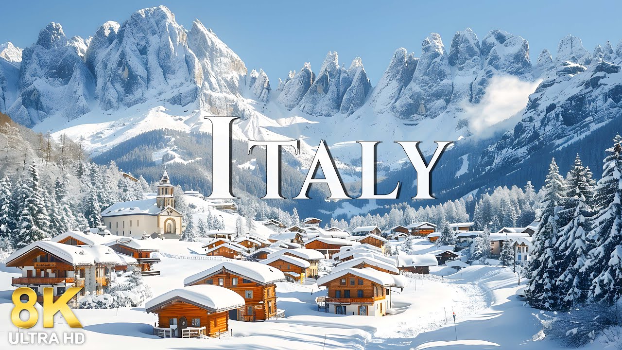 Italy Winter 8K UHD ❄️ Discover Snow-Covered Alps, Timeless Cities and Magical Landscapes