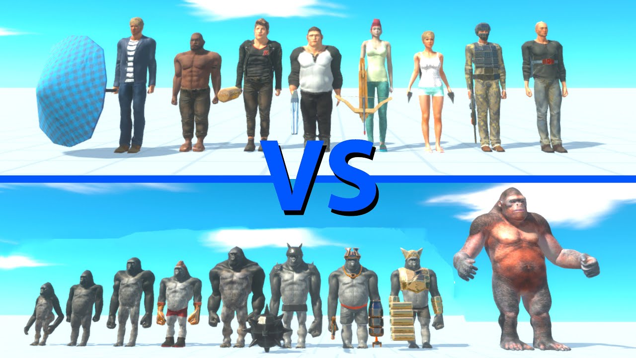 MODERN HUMANS Team vs MUTANT PRIMATES Team - Animal Revolt Battle Simulator