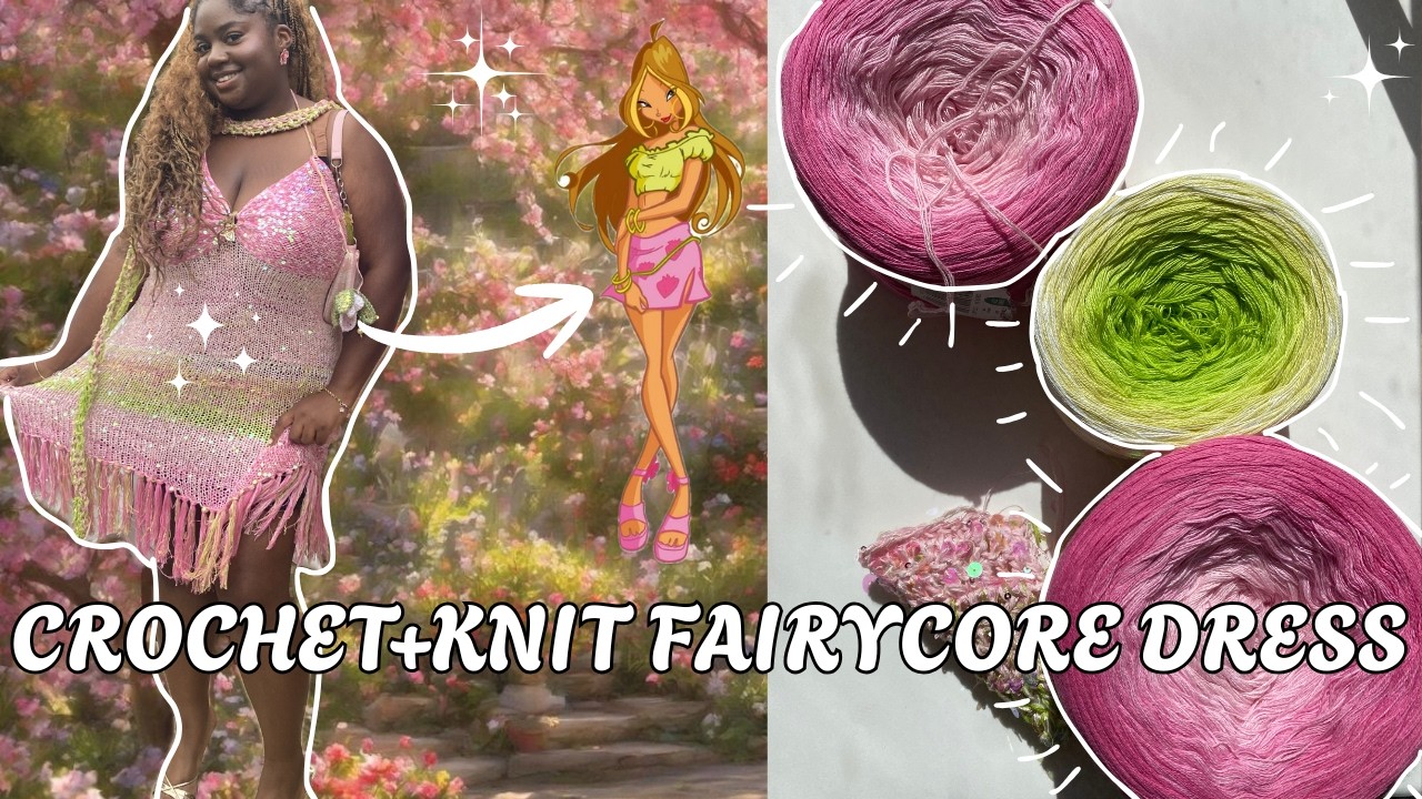 let's knit a fairy🧚🏾 winx dress for my birthday party! | crochet | sequin yarn | vlog ⋆˙♡⋆˙