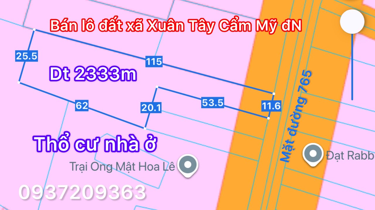 Cần bán gấp lô đất mặt đường nhựa 765 thổ cư thích hợp làm nhà vườn kho sướng dt 2333m