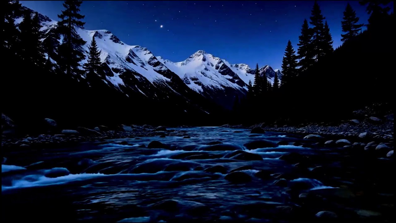 Dark Forest River Night Sounds | Flowing Water & Night Nature Ambience for Deep Sleep