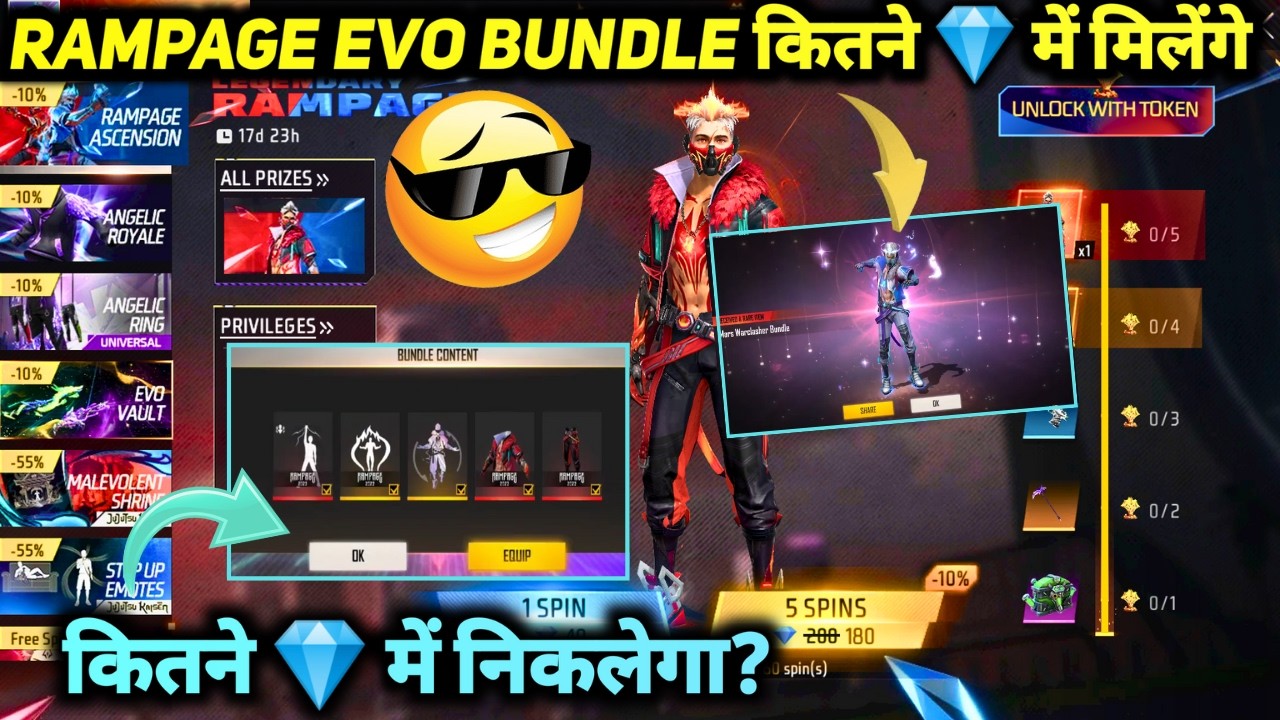 LEGENDARY RAMPAGE ASCENSION EVO BUNDLE KITNA DIAMOND LAGEGA FREE FIRE SPIN EVENT KITNE MEIN NIKALEGA