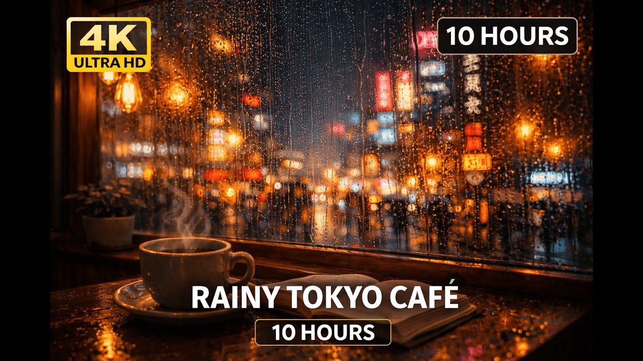 4K Rainy Tokyo Café Ambience ☕🌧️ | Cozy Coffee Shop Rain Sounds for Sleep, Study & Relax (10 Hours)