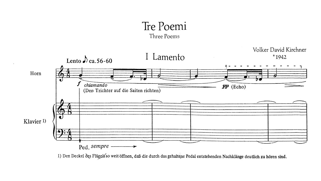 [Score] Volker David Kirchner - Tre Poemi (Three Poems) for horn and piano
