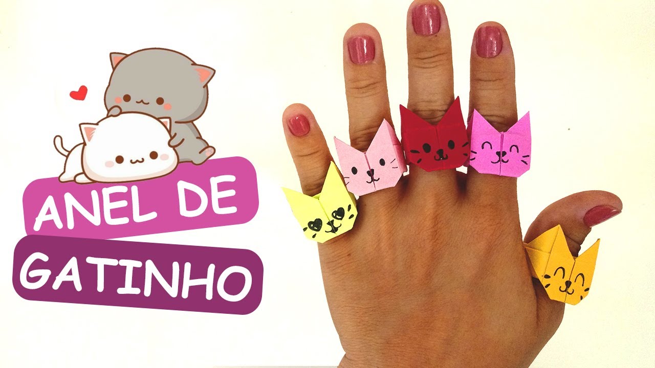Как сделать кольцо из бумаги / Оригами кольцо из бумаги с кошкой