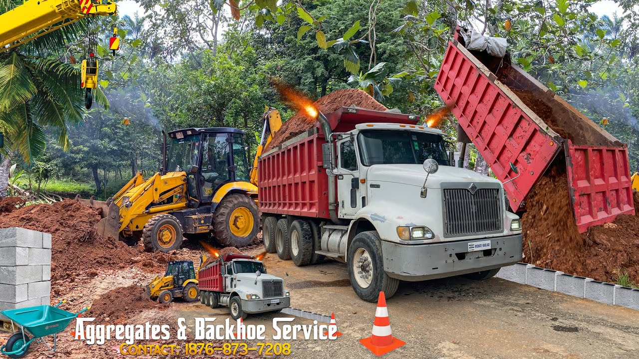 Jamaican Trucker | Backhoe Operator In Action | Excavating Foundation | Jamaica Construction Site