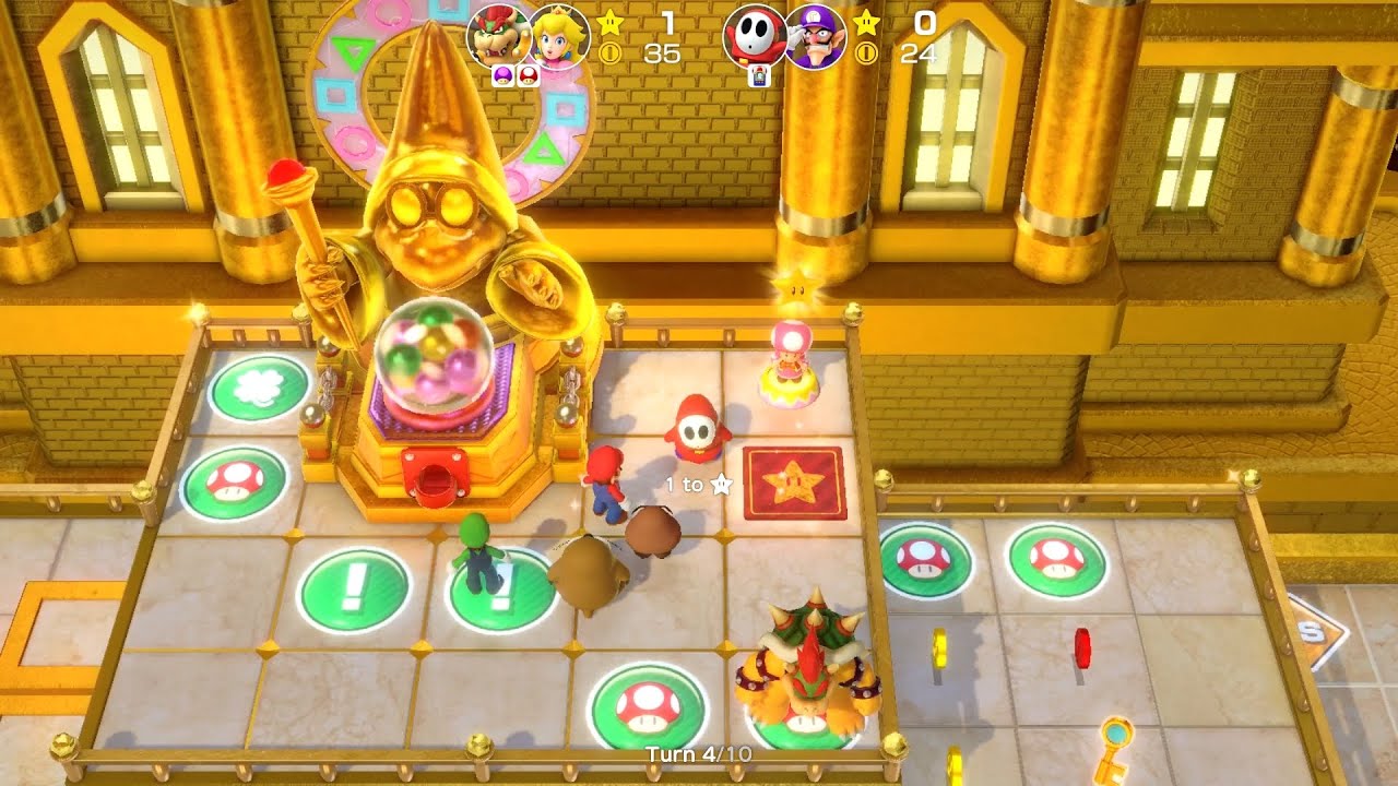 Super Mario Party Partner Party #2444 Tantalizing Tower Toys Bowser & Peach vs Shy Guy & Waluigi