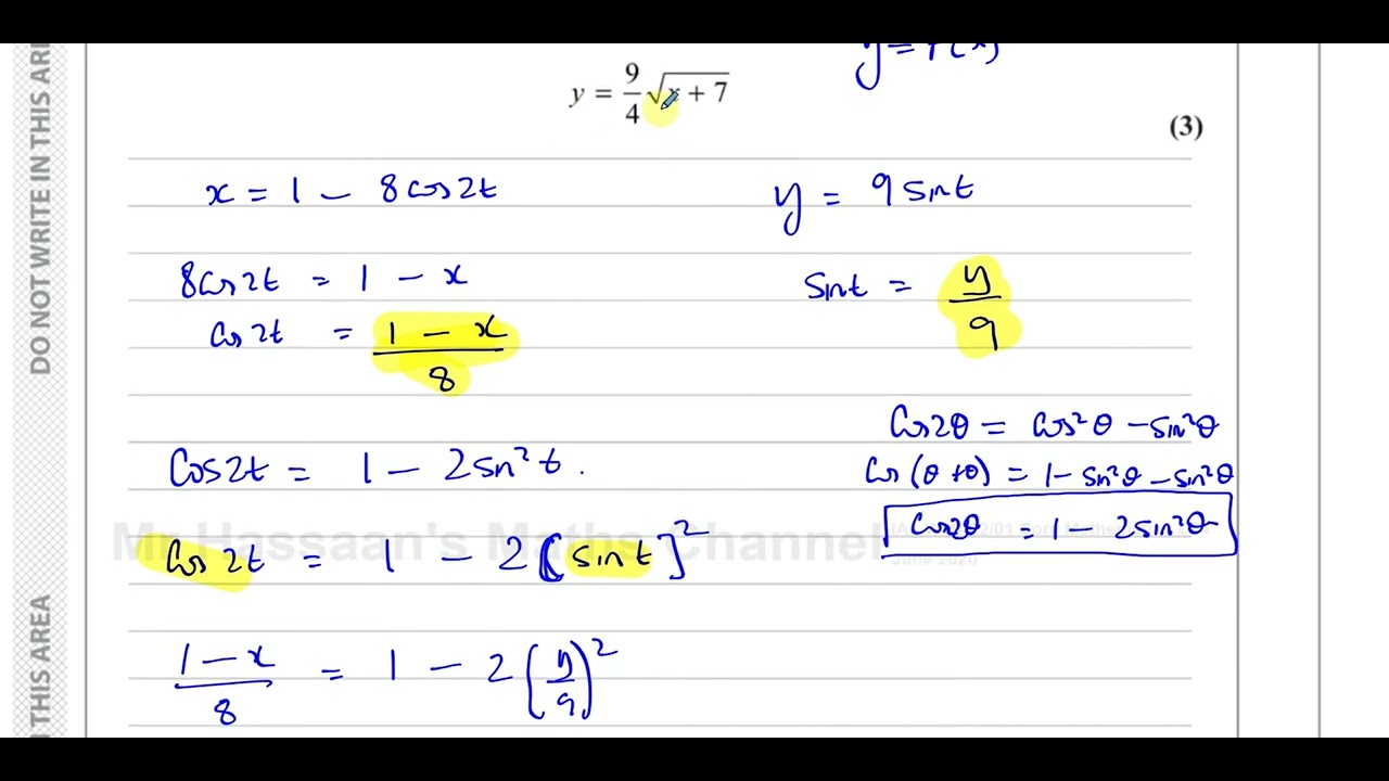 [P4] C34, (IAL), WMA02/01, June 2020, Q9, Parametric Equations,  Differentiation, Trig Functions