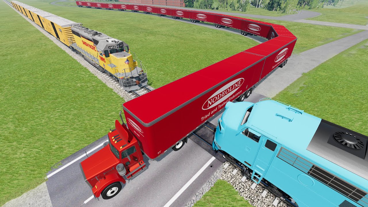 Long Giant Truck Accidents on Rail and Train is Coming #97 | BeamNG Drive
