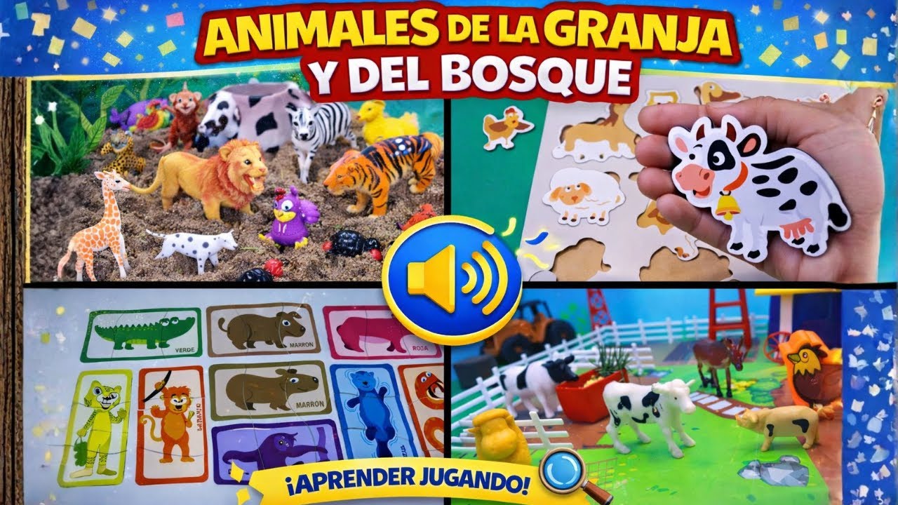 ANIMALES DE LA GRANJA Y ANIMALES DEL BOSQUE 🐮🦁 | Aprende los Animales y sus Sonidos