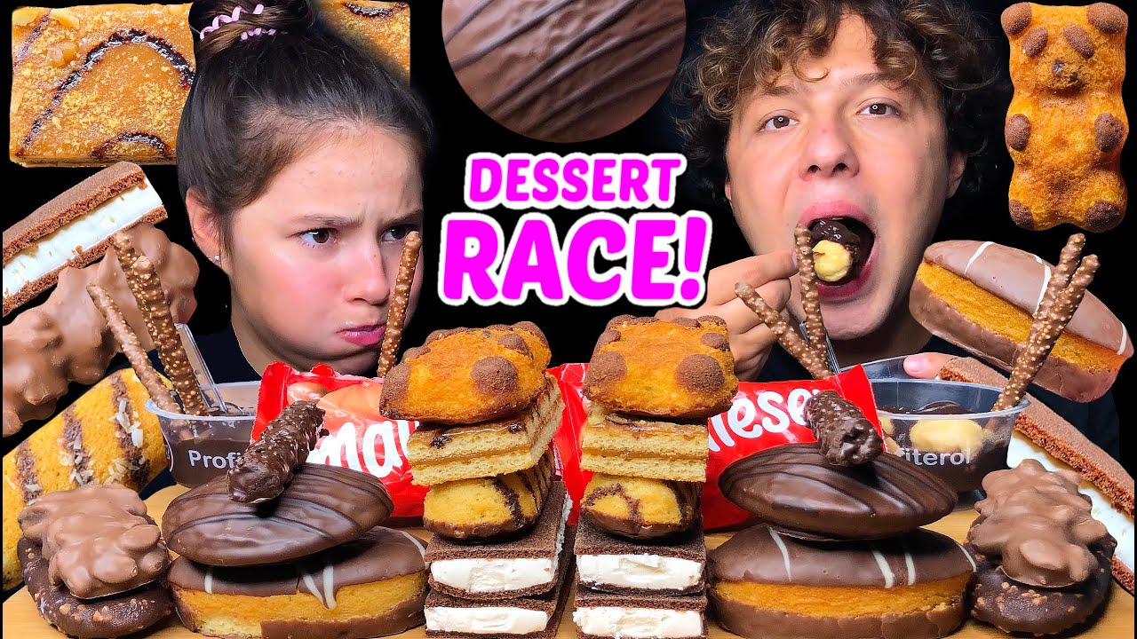 ASMR LEFTOVER DESSERT RACE! MALTESERS, ICE CREAM, CAKE BARS, KINDER MILK-SLICE 먹방 | Tati ASMR
