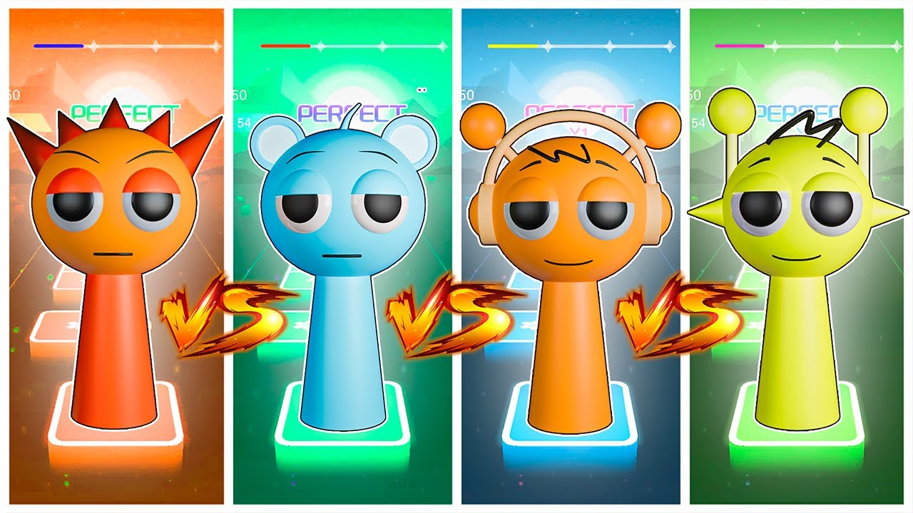 Sprunki Raddy vs Sprunki Sky vs Sprunki Oren vs Sprunki Simon - Tiles Hop EDM Rush